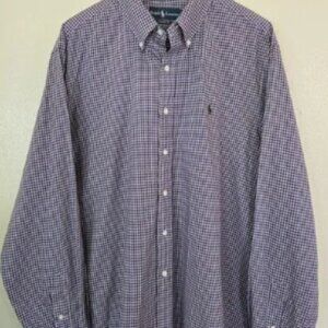 Ralph Lauren Classic Fit Long Sleeve Shirt Mens XXL Purple Green Pony Check